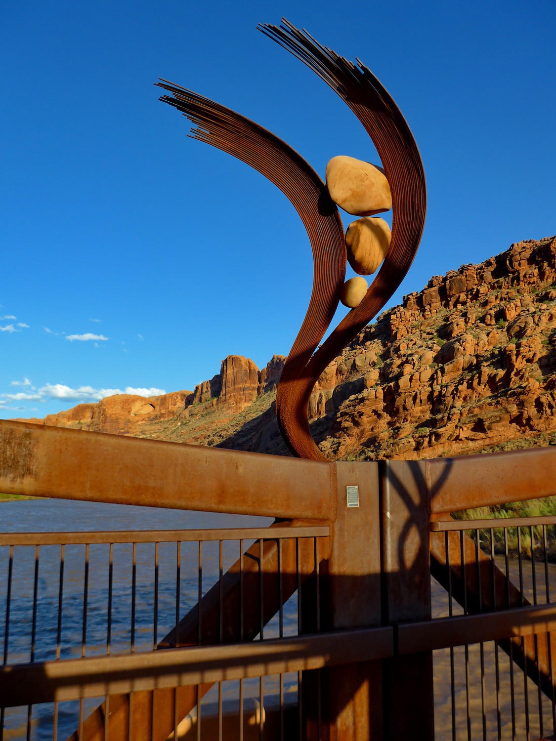 Art on the footbridge over the Colorado river north of Moab
